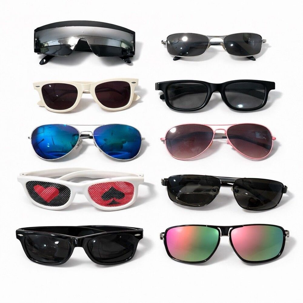 Junk Drawer Lot 10 Pair Sunglasses Festive Party Aviator Shield Pugs Trendy Bulk